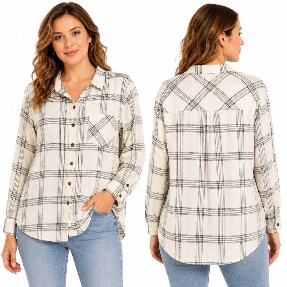 Maurices Plaid Button Shirt Women Large Cotton